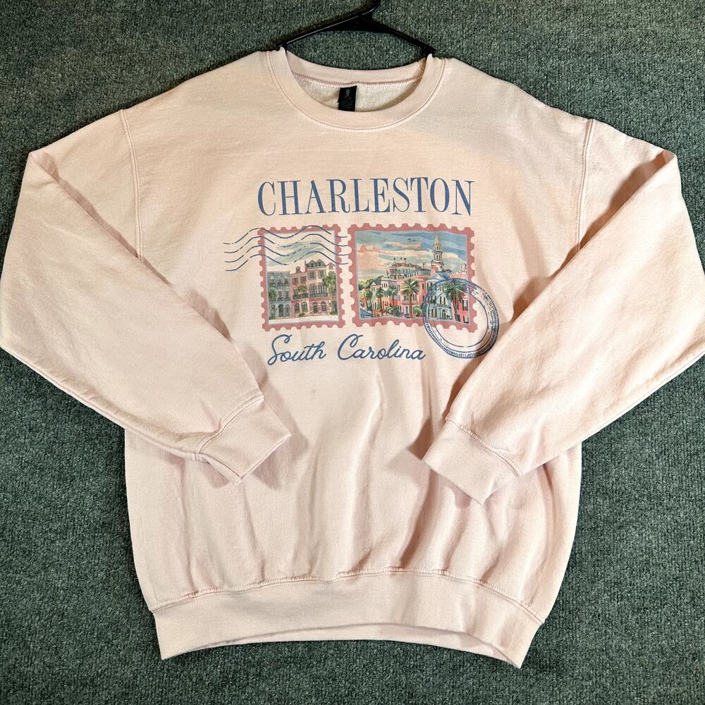 Charleston SC Rainbow Row Sweatshirt Pink Graphic Crewneck Adult Medium M